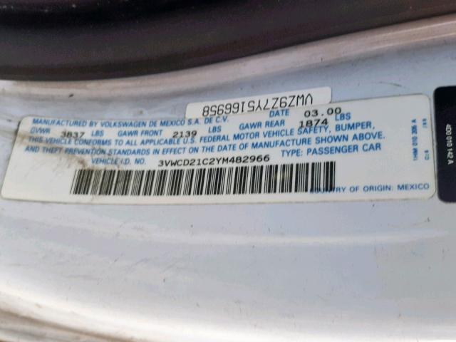 3VWCD21C2YM482966 - 2000 VOLKSWAGEN NEW BEETLE ლურჯი ფოტო 10