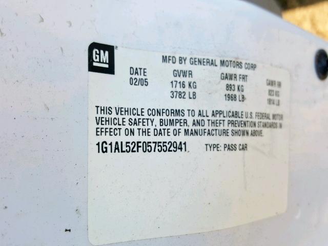 1G1AL52F057552941 - 2005 CHEVROLET COBALT WHITE photo 10