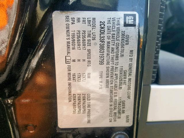 2CKDL33F386319799 - 2008 PONTIAC TORRENT BLACK photo 10