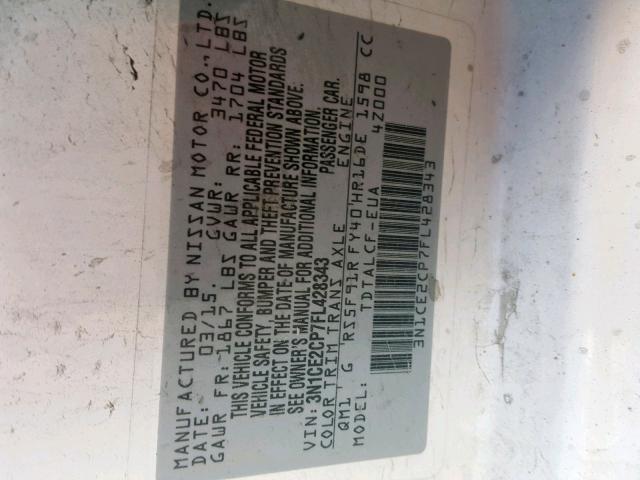 3N1CE2CP7FL428343 - 2015 NISSAN VERSA NOTE WHITE photo 10