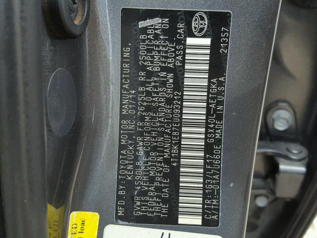 4T1BK1EB7EU093212 - 2014 TOYOTA AVALON BAS GRAY photo 10