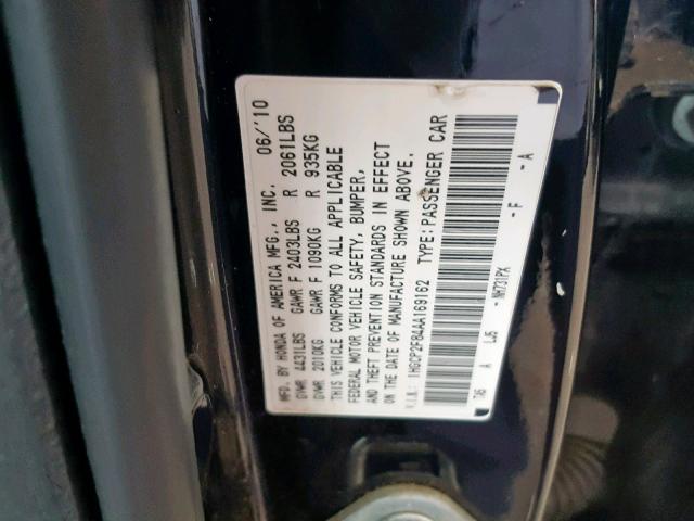 1HGCP2F84AA169162 - 2010 HONDA ACCORD EXL BLACK photo 10