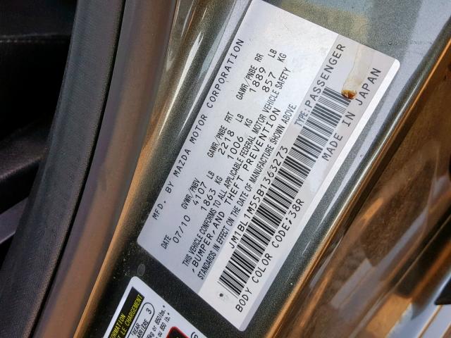 JM1BL1M55B1363273 - 2011 MAZDA 3 S GRAY photo 10