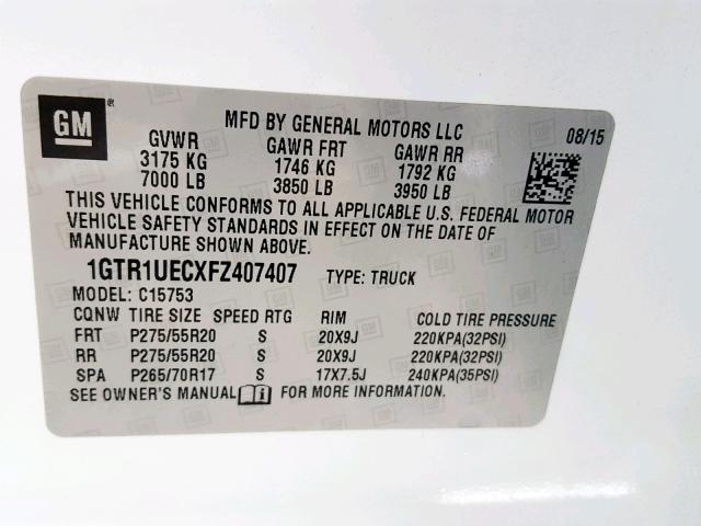 1GTR1UECXFZ407407 - 2015 GMC SIERRA C15 WHITE photo 10