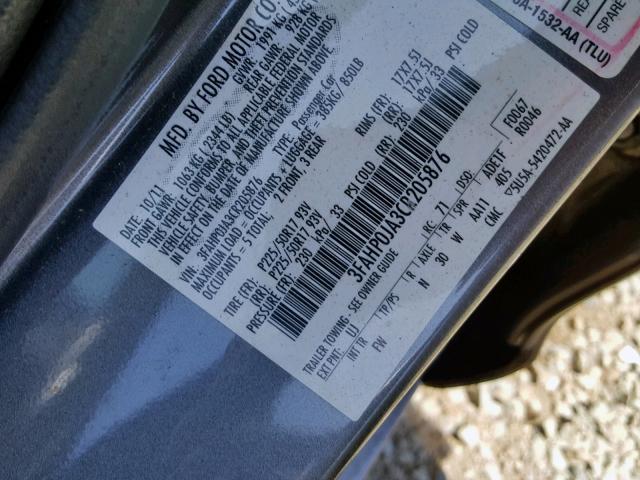 3FAHP0JA3CR205876 - 2012 FORD FUSION SEL CHARCOAL photo 10