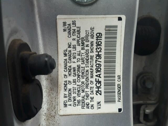 2HGFA16979H316119 - 2009 HONDA CIVIC EXL SILVER photo 10