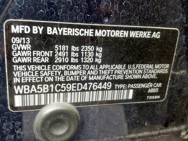 WBA5B1C59ED476449 - 2014 BMW 535 I BLUE photo 10