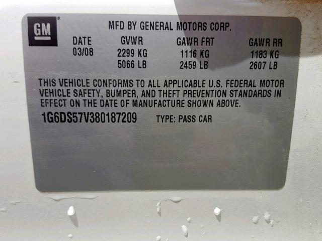 1G6DS57V380187209 - 2008 CADILLAC CTS HI FEA WHITE photo 10