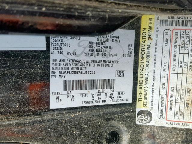 5LMFU28575LJ17244 - 2005 LINCOLN NAVIGATOR BLACK photo 10