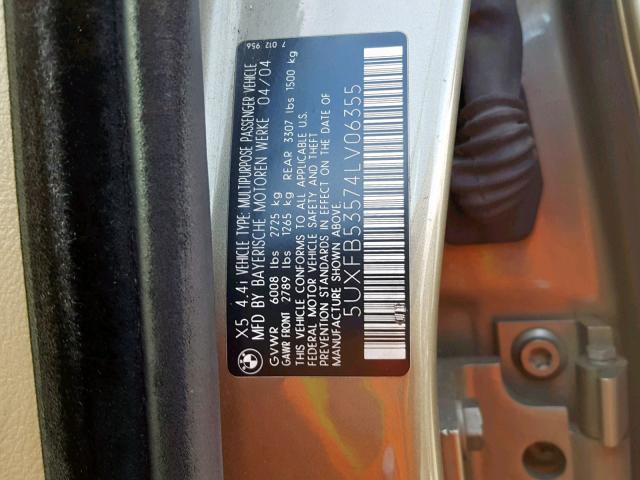 5UXFB53574LV06355 - 2004 BMW X5 4.4I TAN photo 10