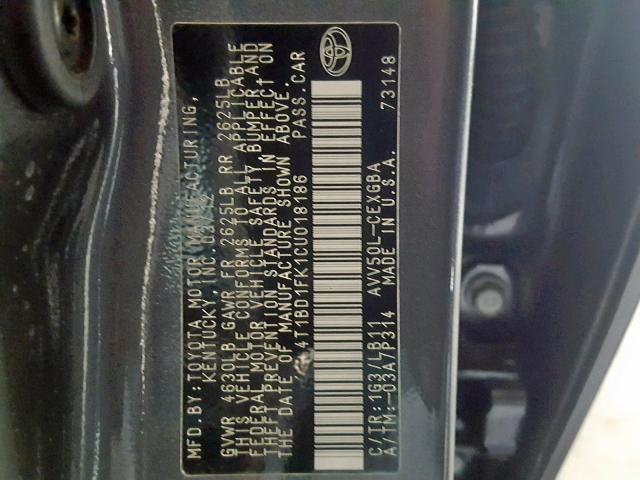 4T1BD1FK1CU018186 - 2012 TOYOTA CAMRY HYBR GRAY photo 10