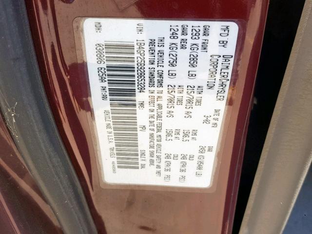 1B4GP25B92B653284 - 2002 DODGE CARAVAN SE BURGUNDY photo 10