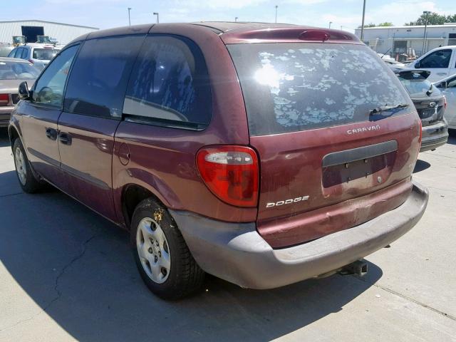 1B4GP25B92B653284 - 2002 DODGE CARAVAN SE BURGUNDY photo 3