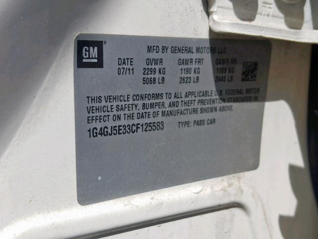 1G4GJ5E33CF125583 - 2012 BUICK LACROSSE T WHITE photo 10