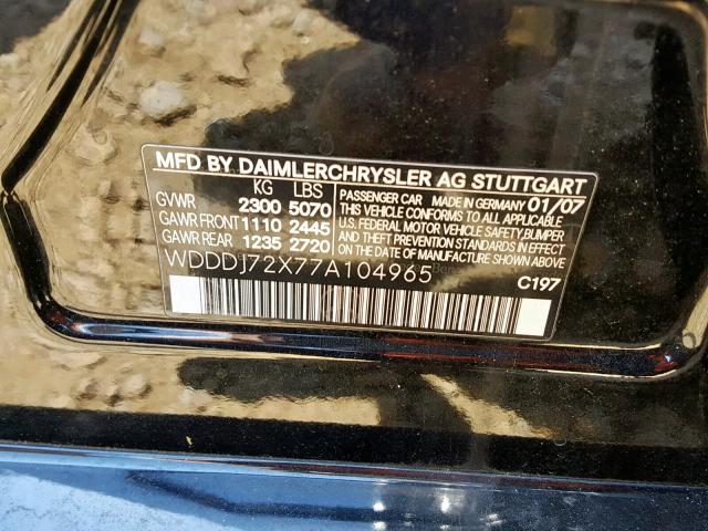 WDDDJ72X77A104965 - 2007 MERCEDES-BENZ CLS 550 BLACK photo 10