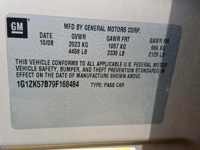 1G1ZK57B79F168484 - 2009 CHEVROLET MALIBU LTZ ბეჟი ფოტო 10