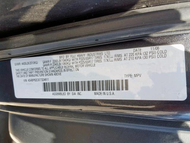 4S4BP62C977324611 - 2007 SUBARU OUTBACK OU CHARCOAL photo 10