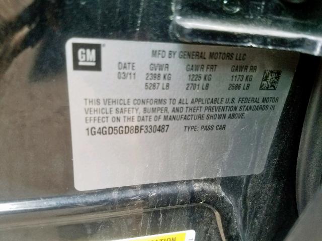 1G4GD5GD8BF330487 - 2011 BUICK LACROSSE C BLACK photo 10