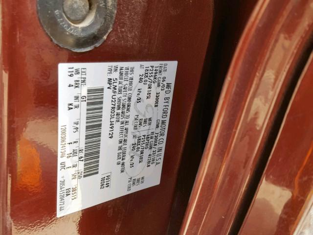 5LMFU27R03LJ49129 - 2003 LINCOLN NAVIGATOR ბურგუნდია ფოტო 10