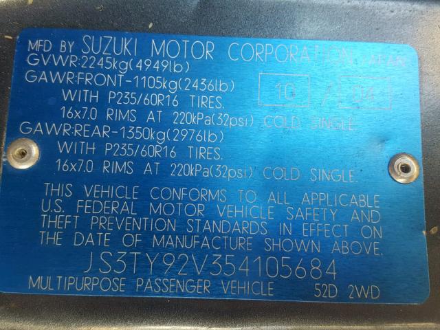 JS3TY92V354105684 - 2005 SUZUKI XL7 EX GREEN photo 10