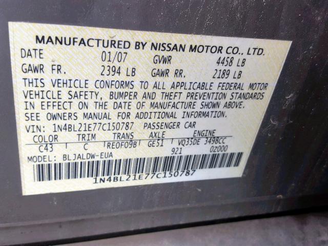 1N4BL21E77C150787 - 2007 NISSAN ALTIMA 3.5 TAN photo 10