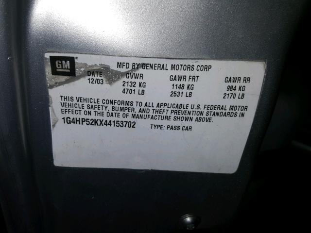 1G4HP52KX44153702 - 2004 BUICK LESABRE CU SILVER photo 10