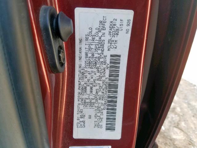 5TDBA23CX4S005815 - 2004 TOYOTA SIENNA LE BURGUNDY photo 10