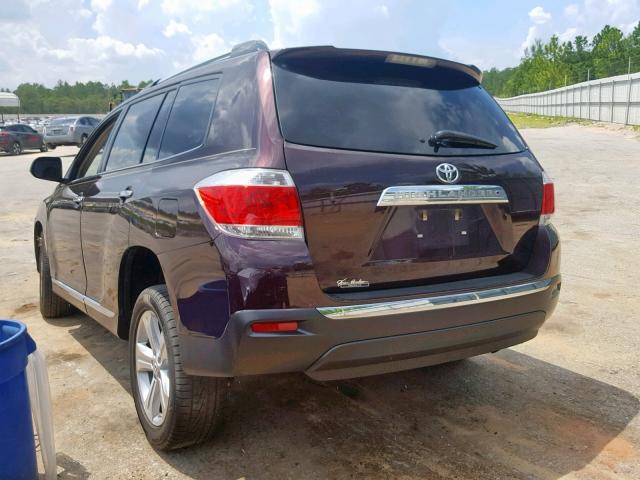 5TDYK3EH1DS118400 - 2013 TOYOTA HIGHLANDER BURGUNDY photo 3