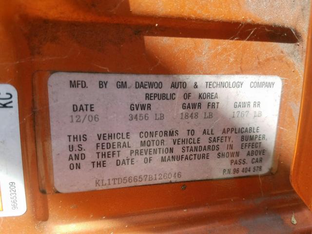 KL1TD56657B126046 - 2007 CHEVROLET AVEO BASE Narıncı foto 10