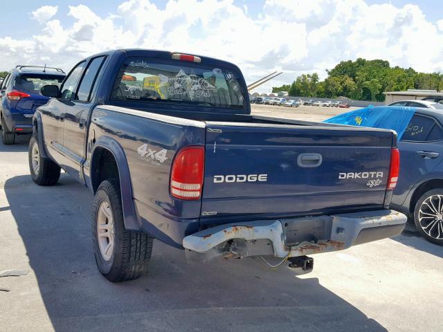 1D7HG38X93S288715 - 2003 DODGE DAKOTA QUA BLUE photo 3