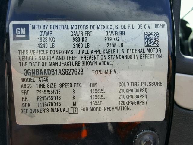 3GNBAADB1AS627623 - 2010 CHEVROLET HHR LS Czarny zdjęcie 10