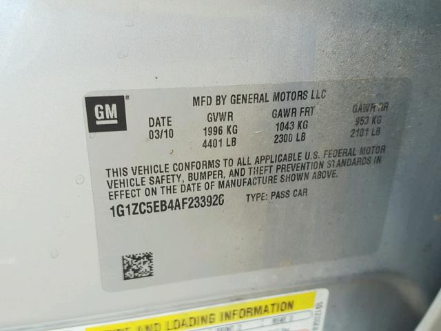 1G1ZC5EB4AF233926 - 2010 CHEVROLET MALIBU 1LT SILVER photo 10