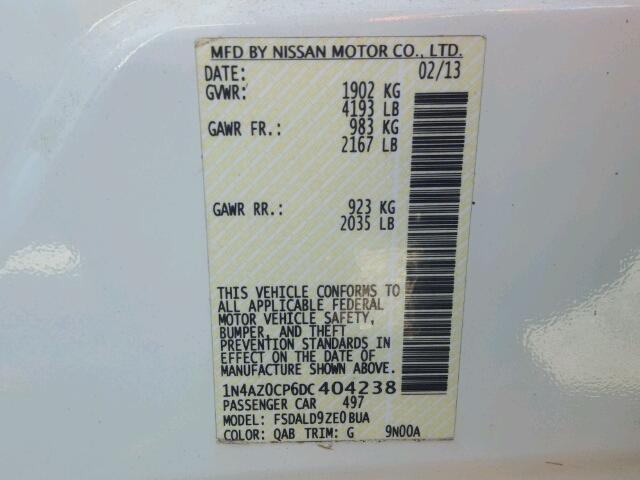 1N4AZ0CP6DC404238 - 2013 NISSAN LEAF S WHITE photo 10