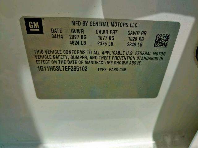 1G11H5SL7EF285102 - 2014 CHEVROLET MALIBU LTZ თეთრი ფოტო 10