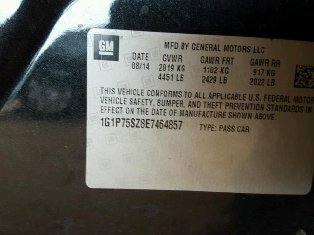 1G1P75SZ8E7464857 - 2014 CHEVROLET CRUZE BLACK photo 10