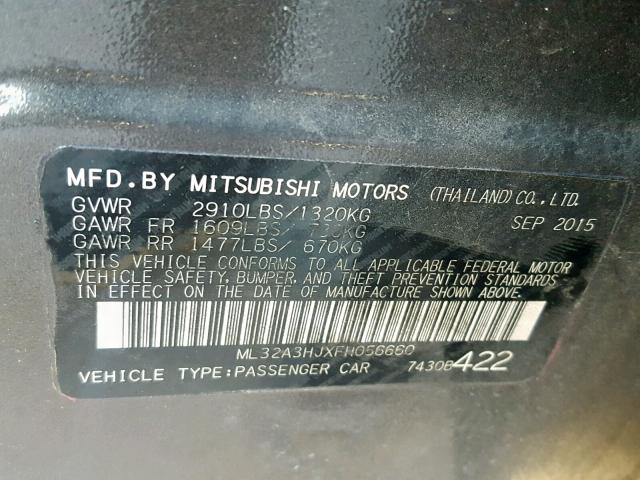 ML32A3HJXFH056660 - 2015 MITSUBISHI MIRAGE DE GRAY photo 10