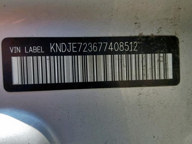 KNDJE723677408512 - 2007 KIA SPORTAGE E SILVER photo 10