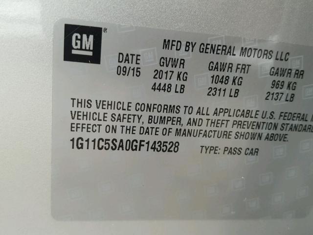 1G11C5SA0GF143528 - 2016 CHEVROLET MALIBU LIM SILVER photo 10