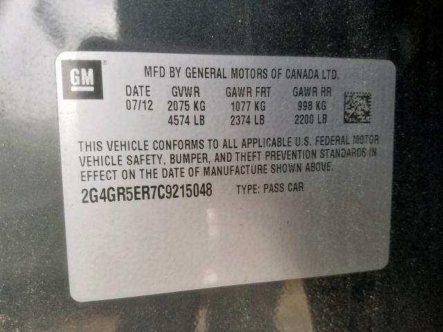 2G4GR5ER7C9215048 - 2012 BUICK REGAL GREEN photo 10