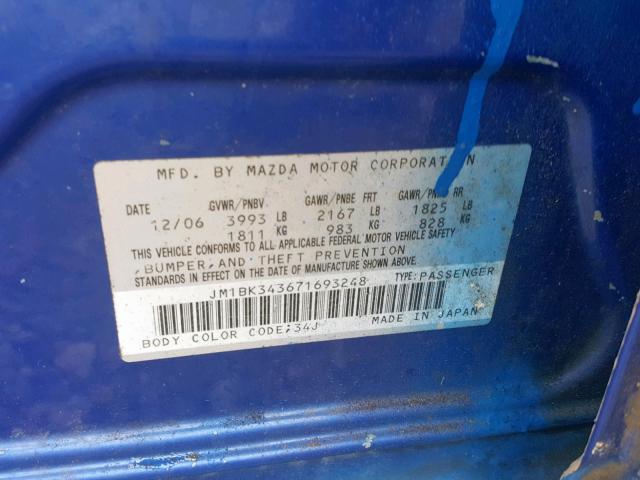 JM1BK343671693248 - 2007 MAZDA 3 HATCHBAC BLUE photo 10