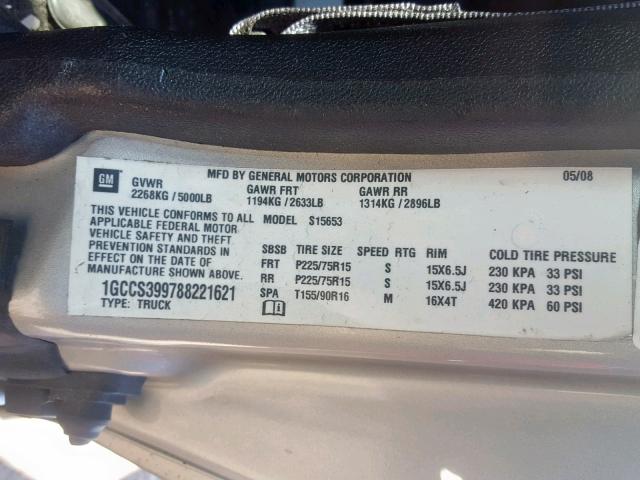 1GCCS399788221621 - 2008 CHEVROLET COLORADO L TAN photo 10