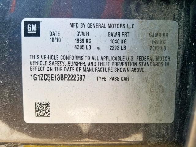 1G1ZC5E13BF222697 - 2011 CHEVROLET MALIBU 1LT GRAY photo 10