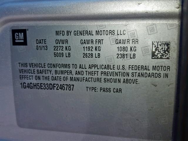 1G4GH5E33DF246787 - 2013 BUICK LACROSSE P SILVER photo 10