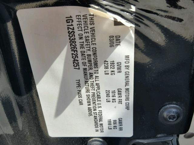 1G1ZS53826F254257 - 2006 CHEVROLET MALIBU LS შავი ფოტო 10