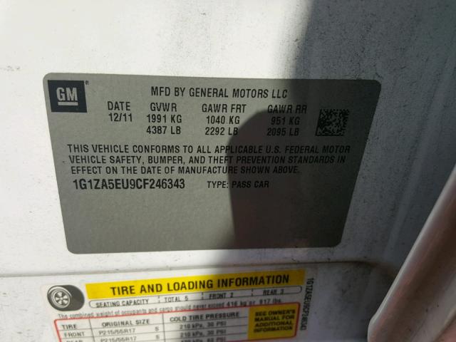 1G1ZA5EU9CF246343 - 2012 CHEVROLET MALIBU LS WHITE photo 10