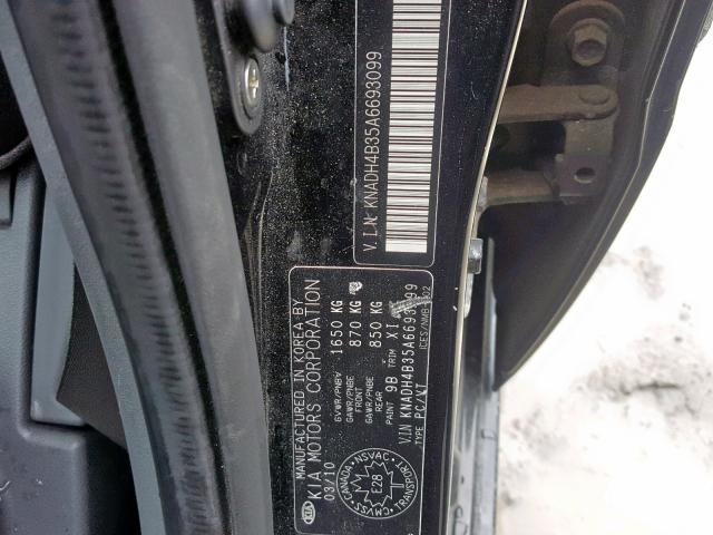 KNADH4B35A6693099 - 2010 KIA RIO LX BLACK photo 10