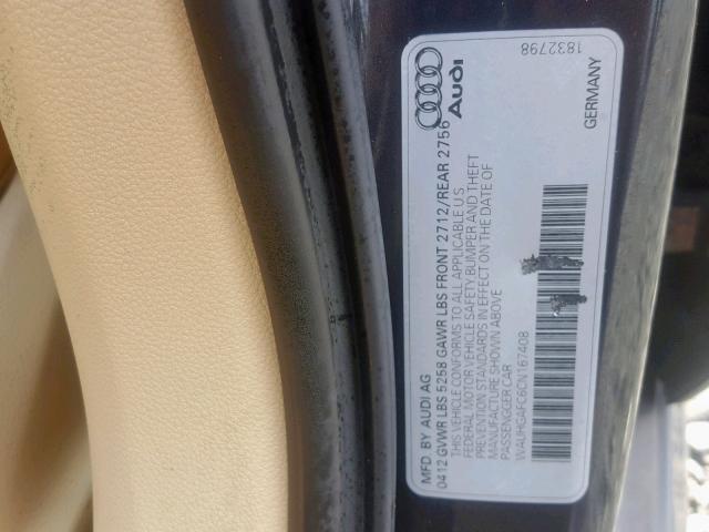 WAUHGAFC6CN167408 - 2012 AUDI A6 PRESTIG BLACK photo 10