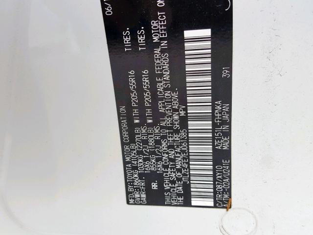 JTLZE4FE7EJ061385 - 2014 TOYOTA SCION XB 白色 照片 10