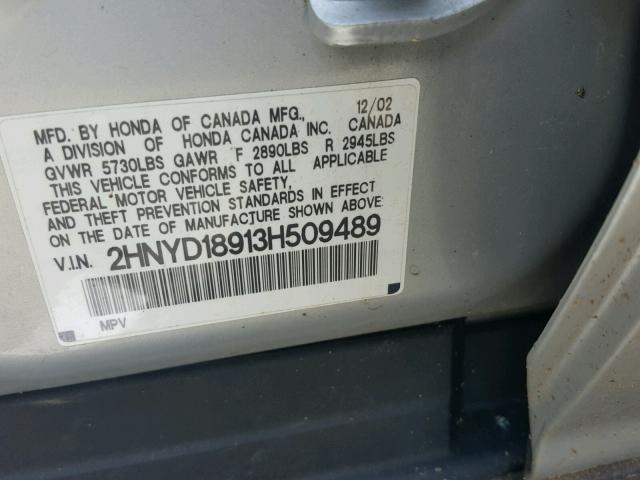 2HNYD18913H509489 - 2003 ACURA MDX TOURIN SILVER photo 10