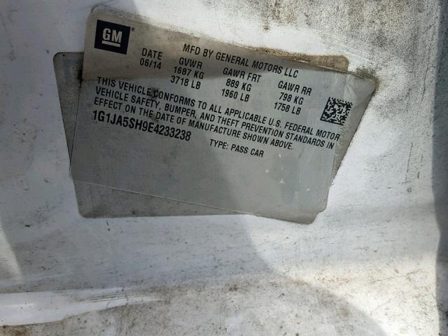 1G1JA5SH9E4233238 - 2014 CHEVROLET SONIC LS WHITE photo 10